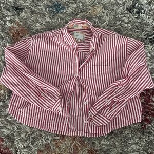 American Eagle Red and White Striped Button-Down Shirt
